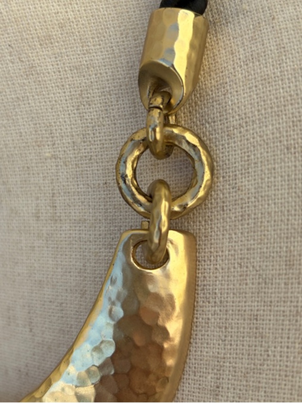 Chico's Hammered Gold Crescent Pendant on Black Rope - Picture 3 of 8
